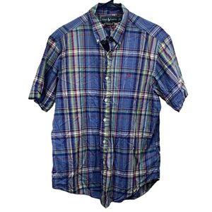 Ralph Lauren Classic‎ Fit Cotton Mens Short Sleeve Button Down Plaid Shirt Large